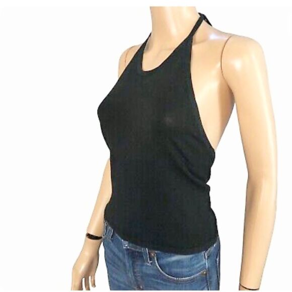 ZARA Knit black halter top open back with adjustable self tie M - Picture 3 of 13
